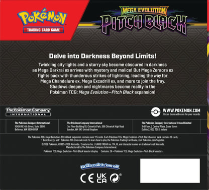 Pokemon Pitch Black Booster Box - bakside med informasjon om utvidelsen