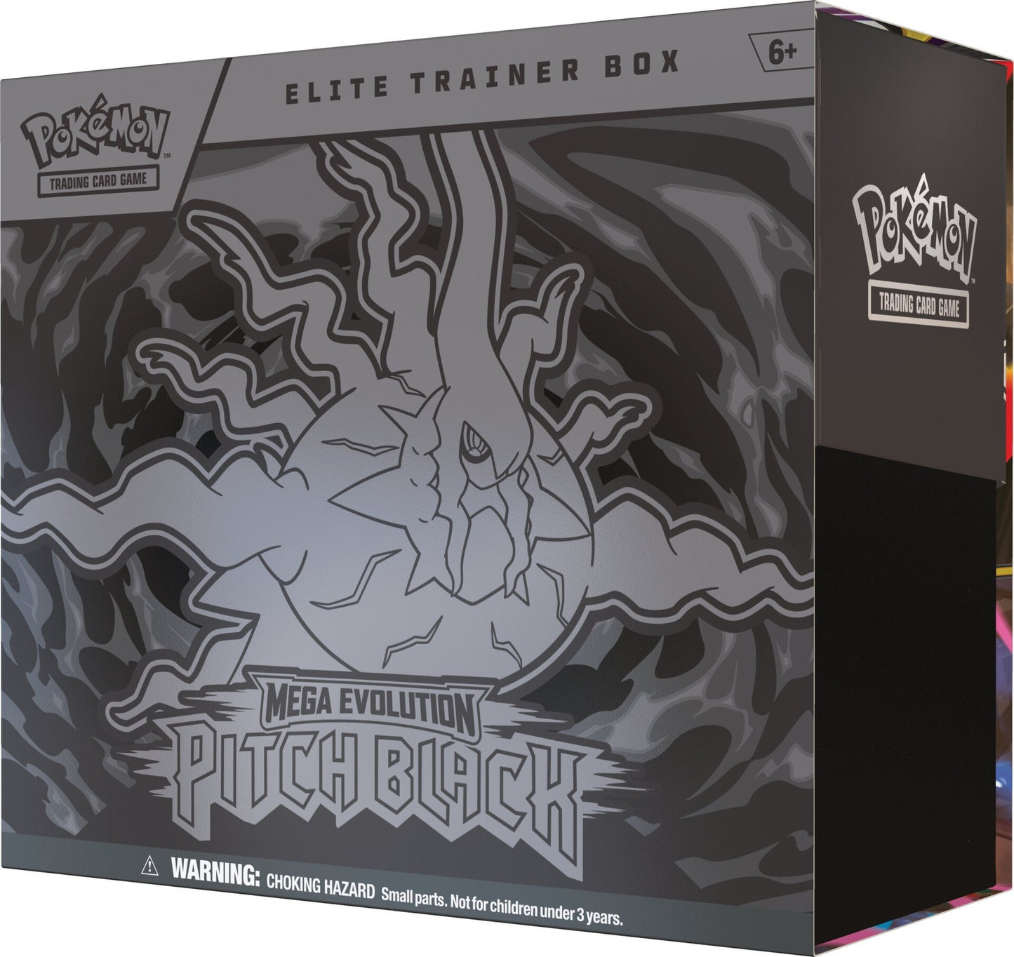 Pokemon Pitch Black Elite Trainer Box - sett skråstilt fra siden