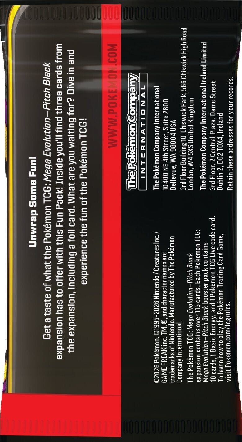 Pokemon Pitch Black Booster Pakke - bakside med informasjon om pakken