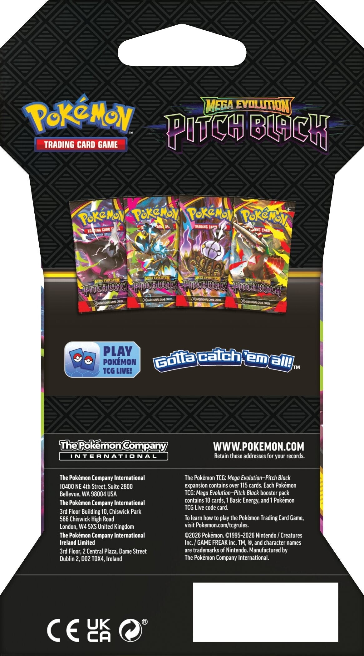 Pokemon Pitch Black Sleeved Booster - sett bakfra med alle fire pakkemotiver
