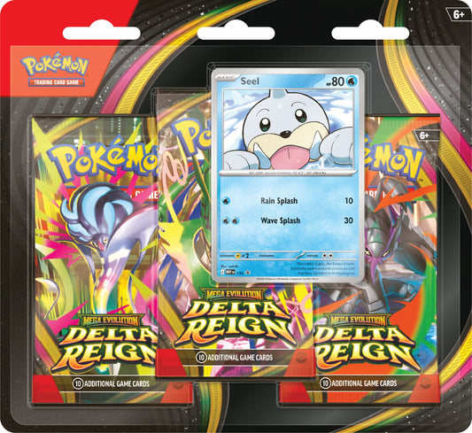 Pokemon Delta Reign 3pk Blister forfra med 3 booster pakker og foil promokort med Seel