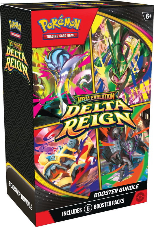Pokemon Delta Reign Booster Bundle med 6 pakker – eske med Mega Malamar, Mega Rayquaza, Mega Golurk og Mega Golisopod