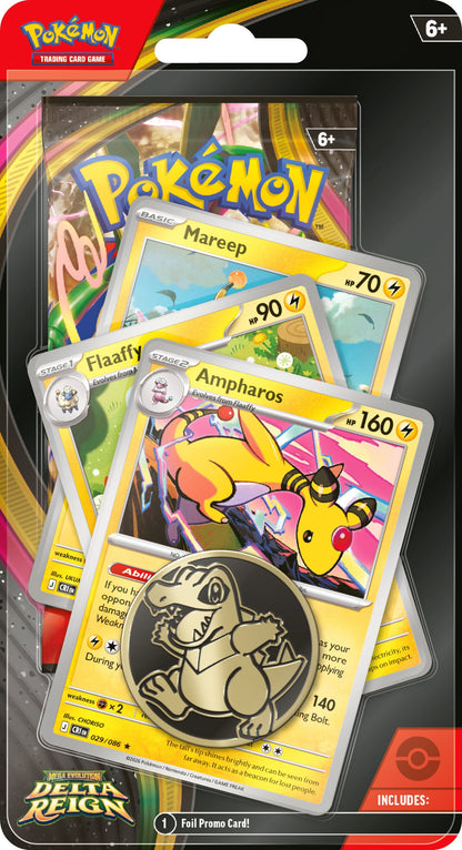 Delta Reign Premium Checklane Blister med promokort av Mareep, Flaaffy og Ampharos samt Totodile-mynt