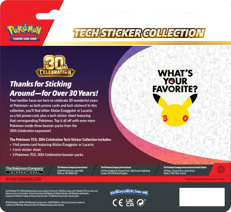 Pokemon 30th Celebration Tech Sticker Collection Lucario