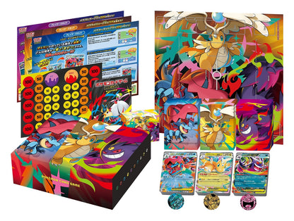 Innholdet: tre deck med deck boxer, playmat, tre mynter, damage counters, oppbevaringseske og guider