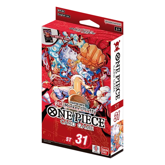 One Piece ST-31 Starter Deck – rød eske med Monkey D. Luffy i Gear 5 som slår med en gigantisk knyttneve