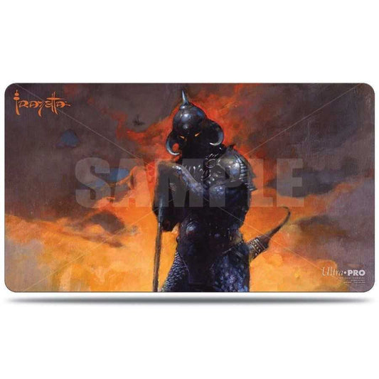 Spillematte med Frazettas Death Dealer i silhuett mot en flammende rød og oransje himmel