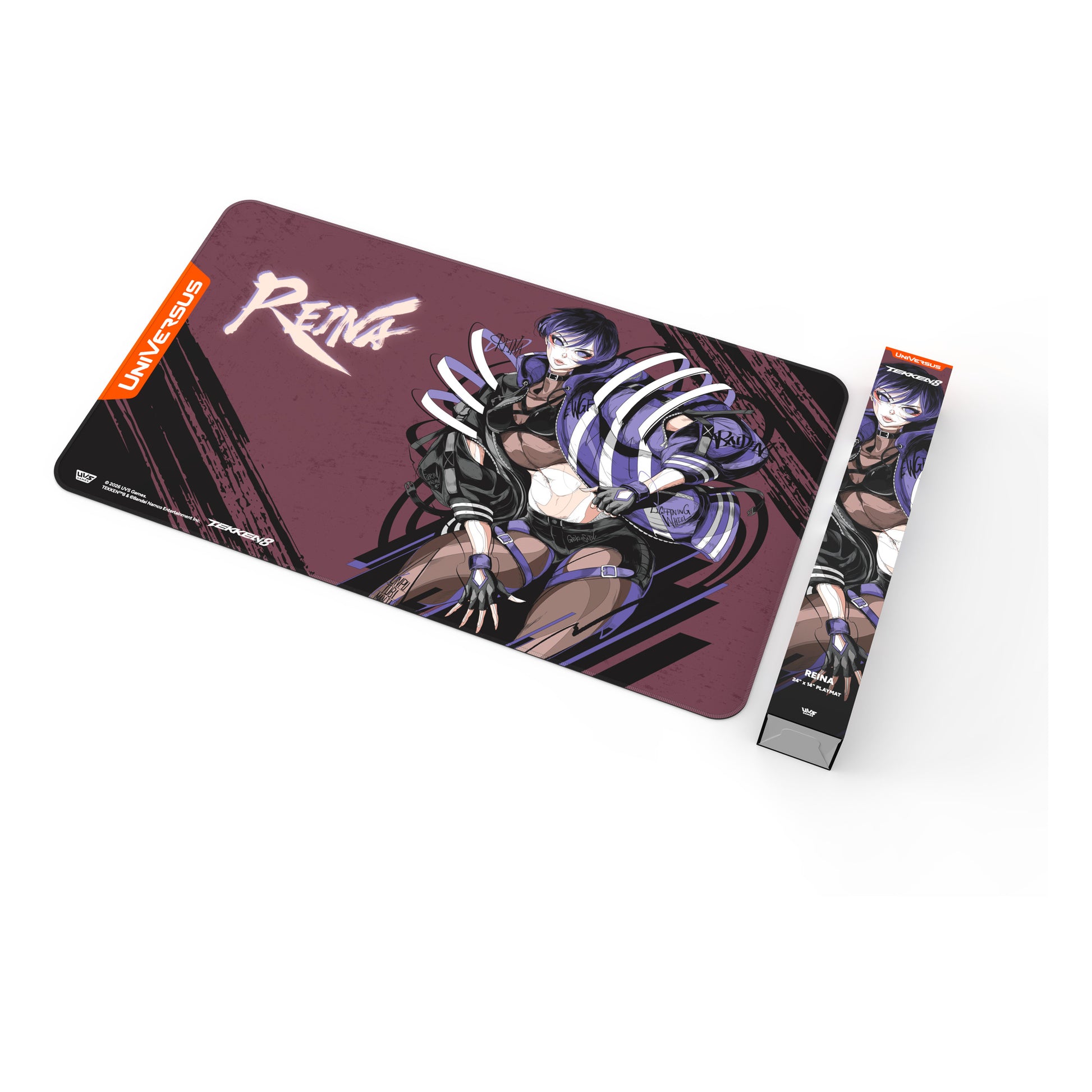 Reina-spillematten fra TEKKEN 8 i skråvinkel, med produktesken stående til høyre